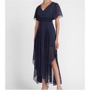 Express Women’s Navy Smocked Waist Flutter Sleeve Midi Dress